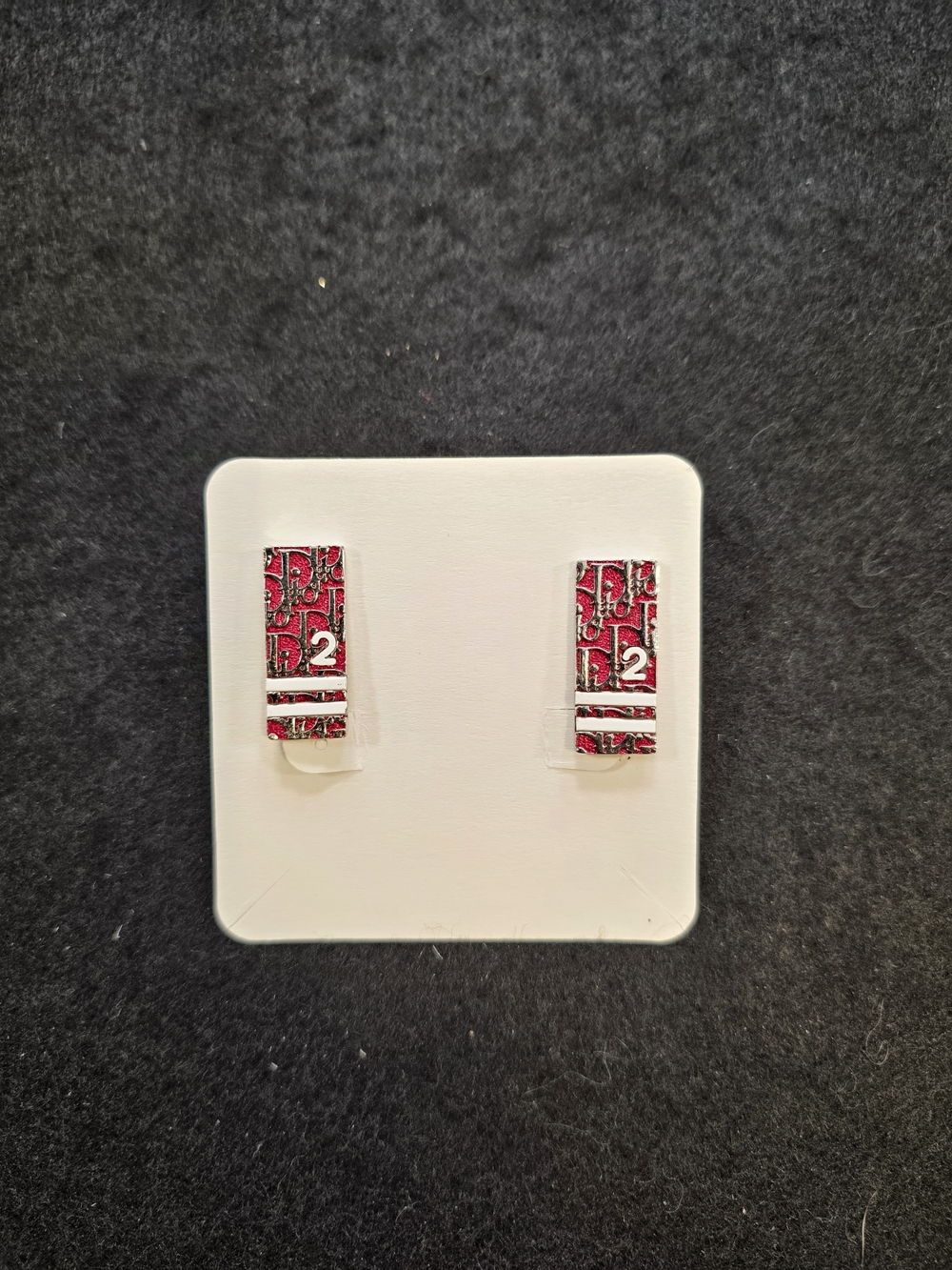 Rare Vtg Dior Metallic Red Trotter 2 Oblique Clip-On Earrings - 2004 Galliano